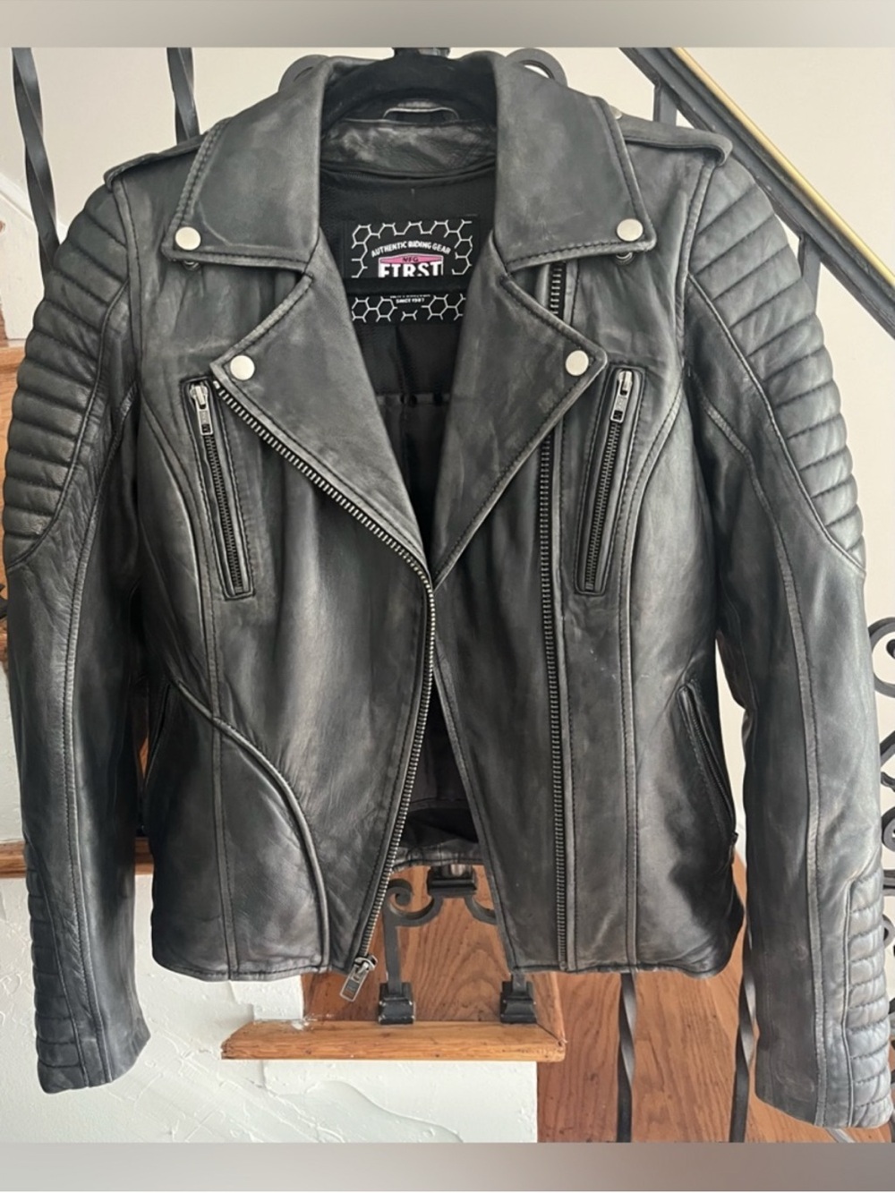Women's Black Leather Moto Jacket - Brand